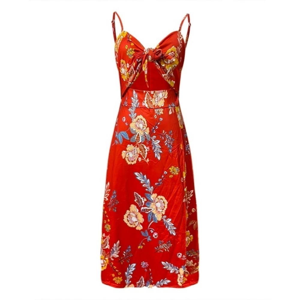 Cut out Front Bow Tie V Neck Floral Dress for Women